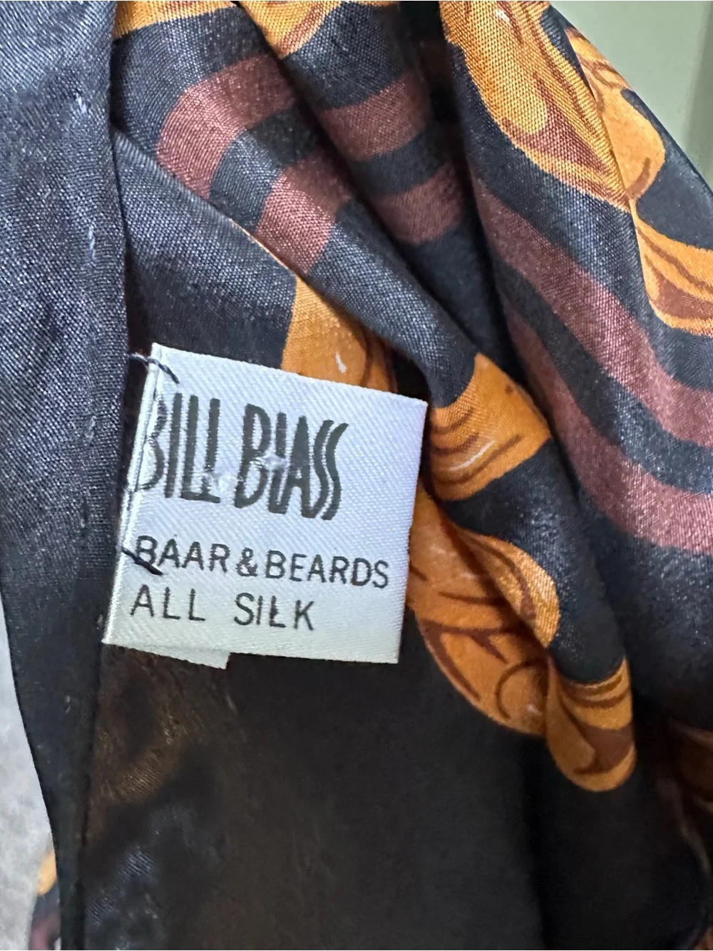 Vintage bill blass Black & Gold Chain Print Silk Scarf with Houndstooth Accent